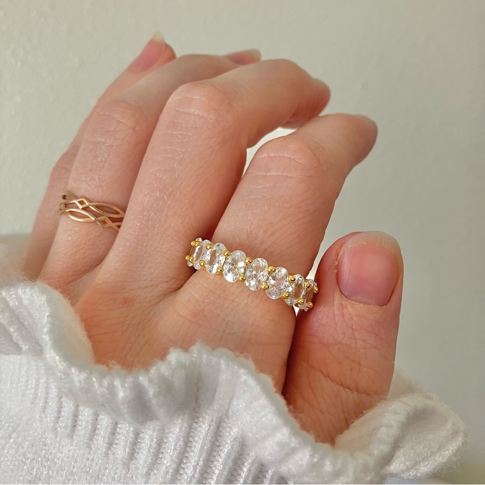 Oval Cut Eternity Band Gold Clear “Lacey” Wedding Engagement Promise Classic